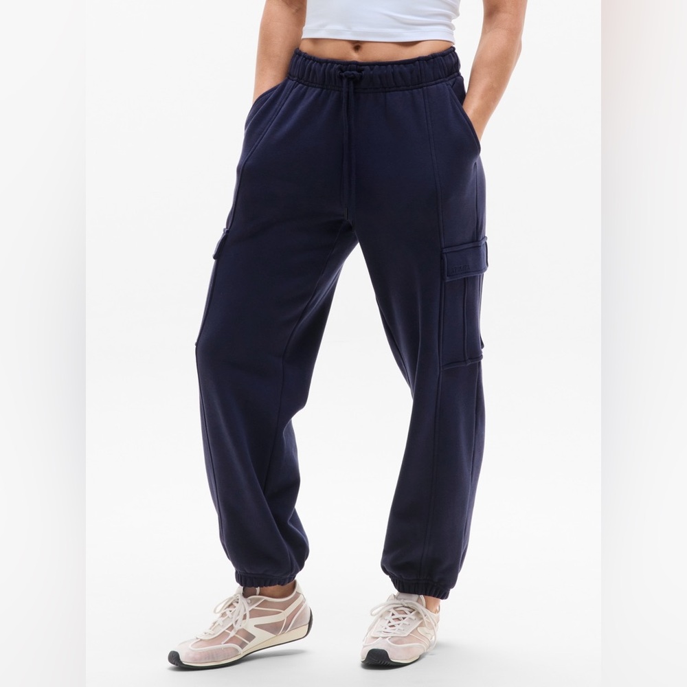 NWT Athleta Heavyweight Terry Cargo Jogger Large Navy